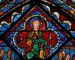 Joseph-vinduet: Kristus i en quatrefoil gir velsignelse (w41) av French School