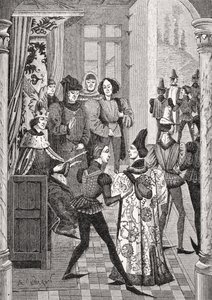 Kongens hoff eller storråd, etter en miniatyr i 'Chronicles of Froissart', fra 'Le Moyen Age et la Renaissance' av Paul Lacroix (1806-84) utgitt 1847 av French School