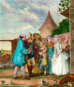 Herren og bonden hans. 1700-talls gravering. Privat samling. av French School