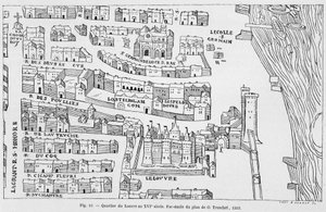 Louvre-distriktet på 1500-tallet, faksimile av planen til Truschet av French School