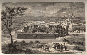 Maskinen ved Marly - Utsikt over maskinen til akvedukten til Marly installert i Bougival - Akvedukten til Louveciennes (eller Marly) for Versailles og slottet Marly i vann - gravering i "Histoire de France" av Victor Duruy (1811-1894) ) - 1882 av French School