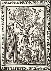 The Marque of Jehan St Denis, Parisien Bookseller, fra Science and Literature in The Middle Ages av Paul Lacroix pub. London 1878 av French School