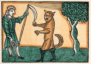 The Master Cat or Puss in Boots fra Histories or Tales of Past Times fortalt av Mother Goose, With Morals, av M Perrault, pub. 1925 (håndfarget treblokktrykk) av French School