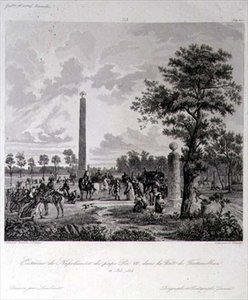 Møtet mellom Napoleon og pave Pius VII i Fontainebleau-skogen, gravert av A. Lipinski, 26. november 1804 (gravering) av French School