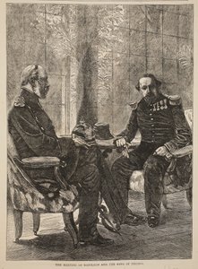 Møtet mellom Napoleon og kongen av Preussen, september 1870, illustrasjon fra Cassells historie om krigen mellom Frankrike og Tyskland, 1870-1871 av French School