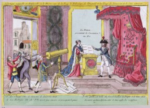 The Microscope of Rage, the Telescope of Pride and the Eyes of Reason and Common Sense, karikatur av adelens og presteskapets reaksjon på den franske grunnloven, ca. 1791 av French School