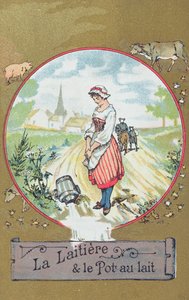 The Milkmaid and Her Pail (farge litho) av French School