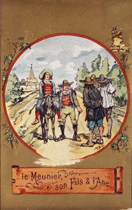 The Miller, his Son and the Donkey, ca. 1880 (farget gravering) av French School