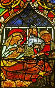 The Nativity (farget glass) av French School