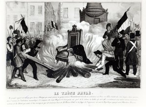 Folket som brenner tronen på Place de la Bastille, 1848 av French School