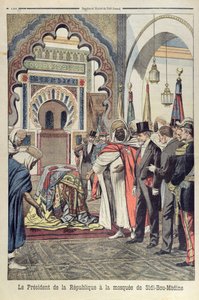 Presidenten for den franske republikk, Emile Loubet (1838-1929) på besøk i moskeen Sidi Bou Medine, Tlemcen, Algerie, illustrasjon fra Le Petit Journal, 3. mai 1903