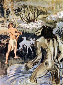 Prinsen og dragen (farge litho) av French School