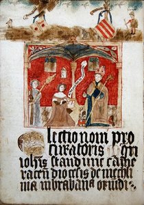 Der Prokurator der Picard-Nation kniet vor dem heiligen Rumold von French School