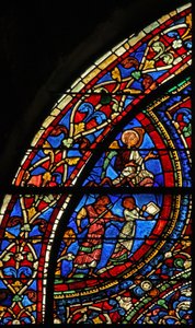 The Prodigal Son-vinduet: musikere på festen; engel (w35) av French School