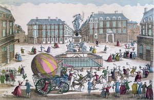 Tilbakekomsten den 2. desember 1783 til verkstedet på Place des Victoires av ballongen til Jacques Charles (1746-1823) og Nicholas Robert (1761-1828) av French School