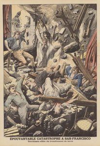 Jordskjelvet i San Francisco i 1906 (farge litho) av French School