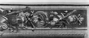 The Seasons billedvev, border, musikkinstrumenter, ca. 1670, Gobelins Factory (detalj) av French School