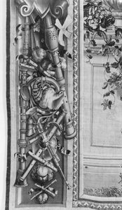 The Seasons billedvev, border, musikkinstrumenter, ca. 1670, Gobelins Factory (detalj) av French School