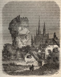 The Shoulder of Gallardon - feodale tower, dating from the 12th century - engraving in “Histoire de France” by Victor Duruy (1811-1894) - 1882 av French School