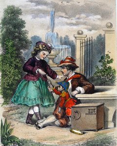 Den lille apen (farge litho) av French School