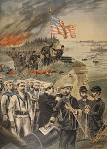 Den spanske amerikanske krigen: landing ved Guantanamo, illustrasjon fra Le Petit Journal: Supplement illustre, 1898 av French School
