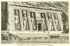 The Speos of Athor ved Ipsamboul, frontfasade restaurert (gravering) av French School