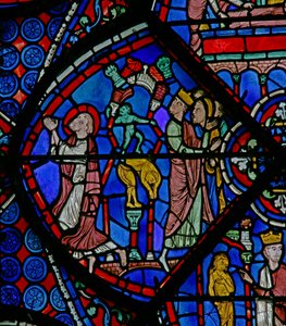St Thomas-vinduet: mens han ber bryter demonen hedenske statuer (w23) av French School