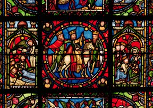 The Three Magi, detalj fra et vindu som viser historien om jomfruen av French School