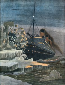 Titanic kolliderer med et isfjell. av French School