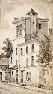 Tårnet der Louis-Jacques Daguerre gjorde sine funn (akvarell på papir) av French School
