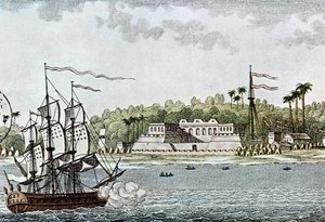 Byen St. Louis, Senegal, fra LAfrique av R. Geoffroy, 1814 av French School
