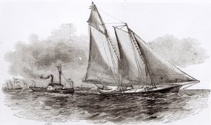 Yacht America tok ledelsen i 1851 Cowes Regatta, fra Le Monde Illustre, 1851 av French School