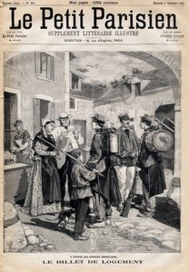 The accommodation ticket, which entitles a bed and a candle, distributes to the soldiers after their exercises and large manoeuvres. One of the newspaper " Le petit Parisien”” on 3/09/1893 (engraving) av French School