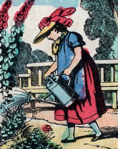 Aktivitetene for jenter fra gode familier: lære hagearbeid - Epinalt bilde - 1800-tallet (gravering) av French School