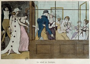 Avtalebutikken: serailen i butikken Et bordellhus på Palais Royal i Paris. Litografi fra begynnelsen av 1700-tallet Paris, dekorativ kunst av French School
