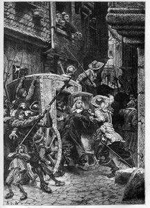Arrestasjonen av Pierre Broussel (1575-1654) i 1648, under ordre fra Anne av Østerrike (1601-1666), som provoserte folkets omveltning (barrikadenes dager) og Fronde - Arrestasjonen av Pierre de Brousel, rådmann i Paris-parlamentet, kalt Faderen av French School