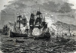 Bombardementet av Alger i august 1682 av Abraham Duquesne - (gravering) 1864 av French School