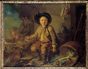 Frokosten til det lille Savoyard-maleriet fra den franske skolen. Rundt 1750-1780. Dim. 0,59x0,73 m. av French School