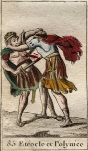 The brothers Eteocles and Polynices, sons of Oedipus, killing each other) From “Mythologie de la jeunesse “” by Pierre Blanchard 1803. av French School