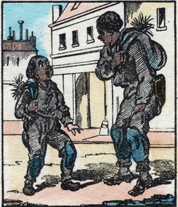The chimney sweep. Engraving in “” La chanson des metier””. Epinal imaging, late 19th century. Private Collection av French School