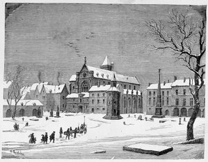 Kirken til de uskyldiges kirkegård i 1445 - i "Paris gjennom århundrene" av H. Gourdon de Kenouillac av French School
