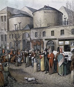 Folkemengden foran butikkene i Paris (Marchand d'estampes) - litografi av French School