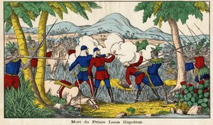 The death of Prince Eugene Louis Napoleon on 1 June 1879, imperial prince (23 years old), only son of former Emperor Napoleon III and his wife. Picture of Epinal of the 19th century. av French School