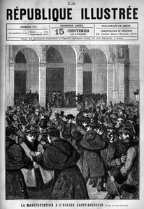 Demonstrasjonen ved Saint Augustine-kirken (Saint-Augustine) i Paris: opphetet mellom det parisiske politiet og demonstranter som er fiendtlige til dekretene fra mars 1880 tatt av Jules Ferry som fjerner retten til å undervise uautoriserte religiøse menigh av French School