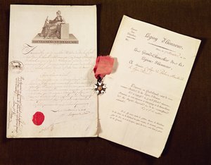 Dokumentene og medaljen fra Francois Becherels utnevnelse til ridder av Æreslegionen 17. juli 1802 (blandet media) av French School