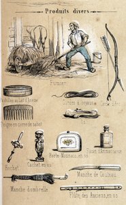 Eselet og dets produkter gravert fra 1860 i "" de lærerike rekreasjonene"" Synoptisk maleri av Jules DELBRUCK. Privat samling. av French School