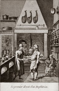Den første plikten til en Amphitrion (amphitryon) - gravering i "" Almanach av gourmeter, tjener som en guide på måter å gjøre utmerket kjære. Av en gammel amatør"" av Alexandre Balthazar Laurent Grimod de la Reyniere - 1804-1812 av French School