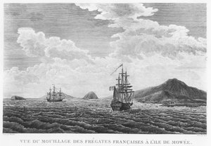 The frigates of La Perouse at the island of Maui (engraving) av French School
