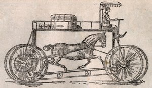 Hippocycle: oppfinnelse for "hestekonservering" som et transportmiddel etter ankomsten av biler og sykler. Gravering i "" Le Pelerin"" av 9. august av French School