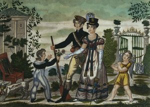 Jegerne kommer tilbake, plate 4, tidlig på 1800-tallet (fargegravering) av French School
